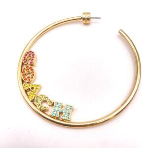 Single COACH Rhinestone Hoop Earring Rainbow Large Gold Tone Pierced
